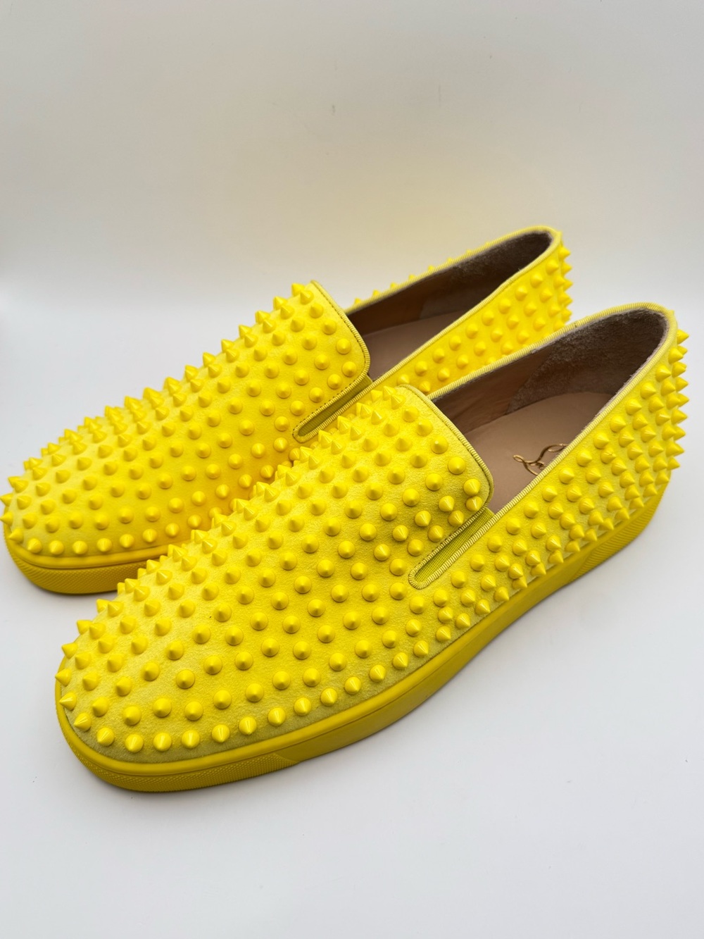 Christian Louboutin Roller Boat Yellow Spiked Suede Slip-On Sneakers Size 43